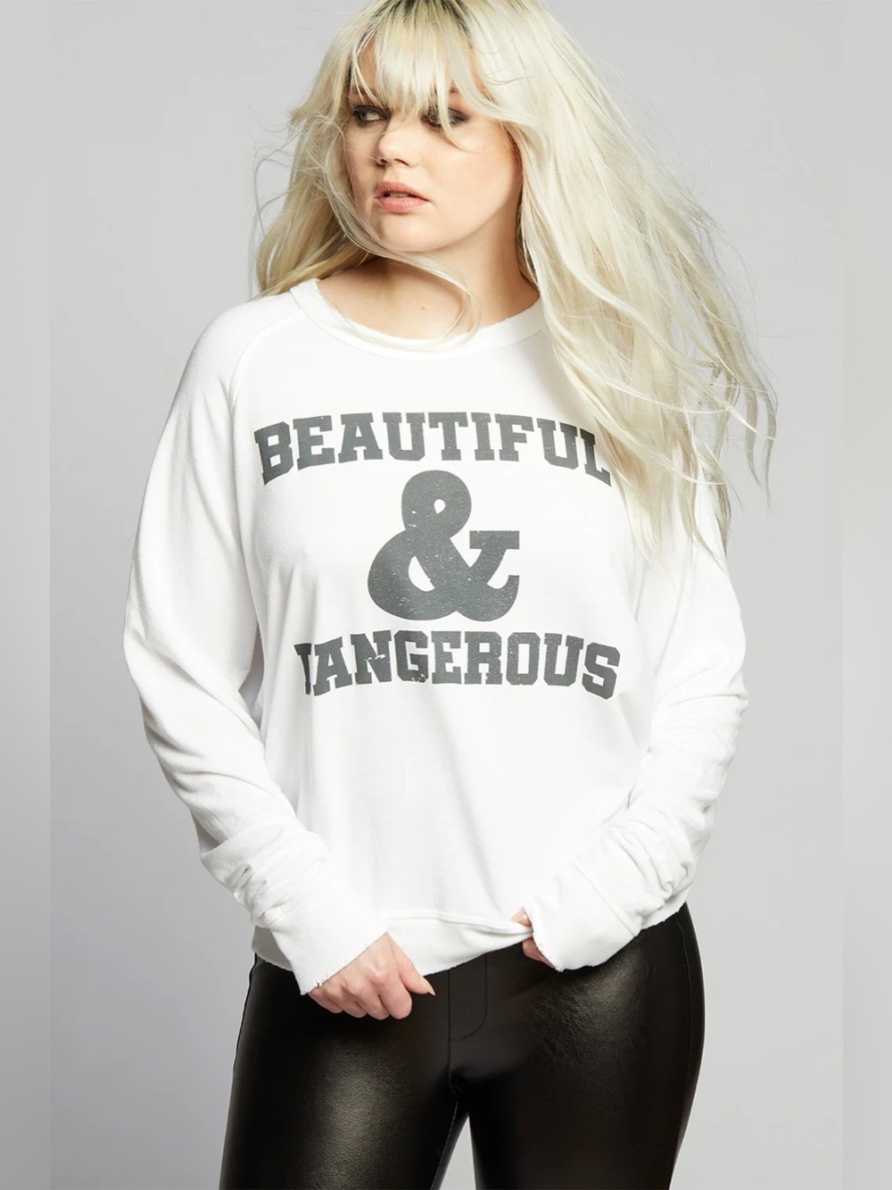 RECYCLED KARMA Beautiful & Dangerous Oversized White Sweatshirt